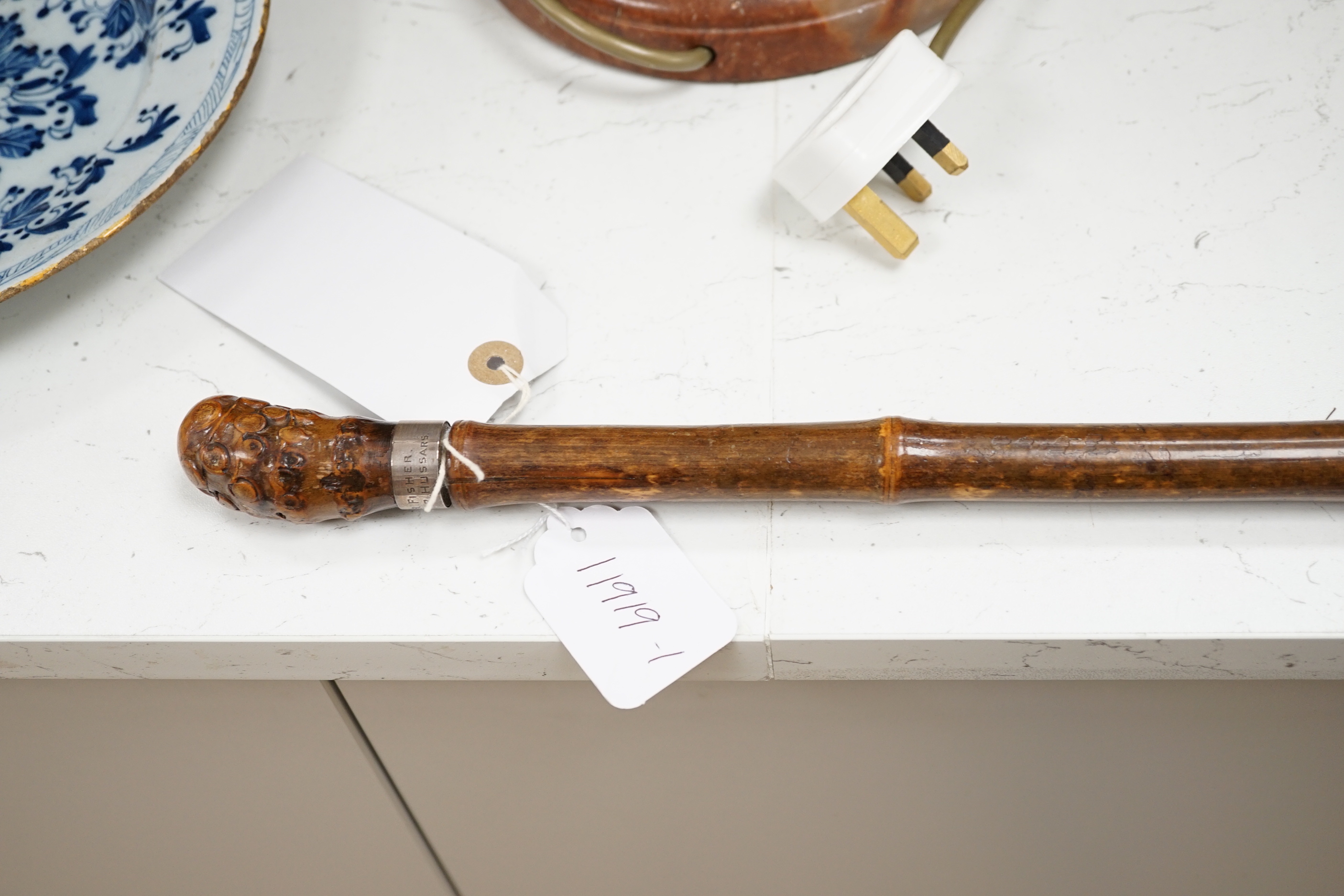 A 19th century cane horse measuring stick with inscription ‘R Fisher Xth R Hussars’, 97cm length